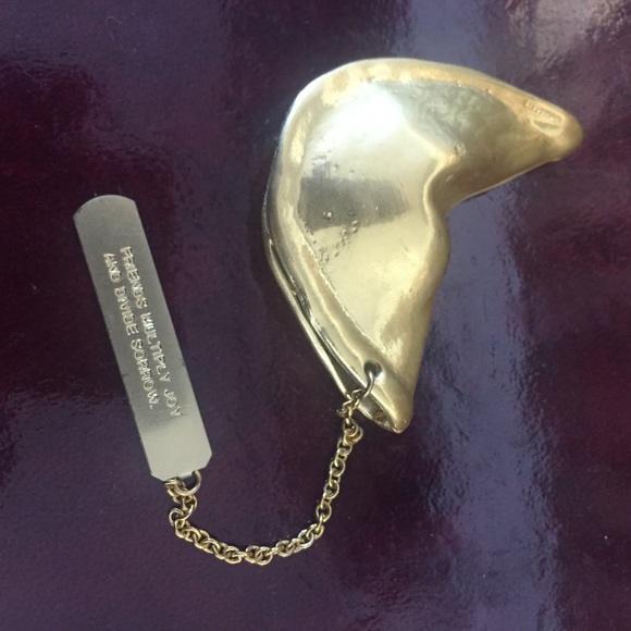 Vintage Jewelry - 1970s Miriam Haskell Gold Fortune Cookie Pendant